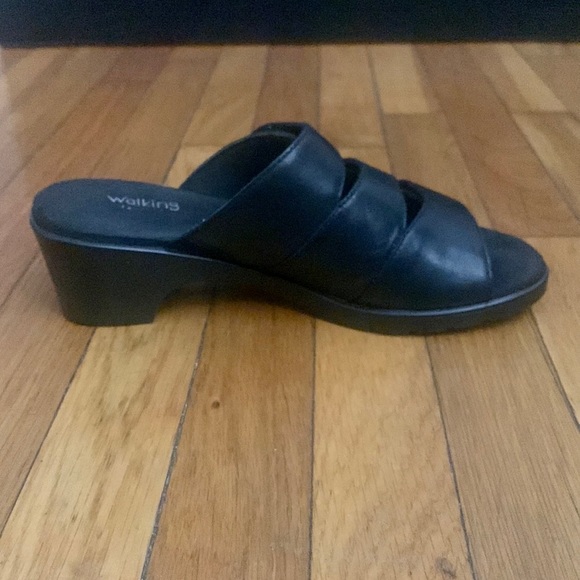 Walking Cradles Natty Black Leather Wedge Slide Sandals - Size 10M - Picture 3 of 8